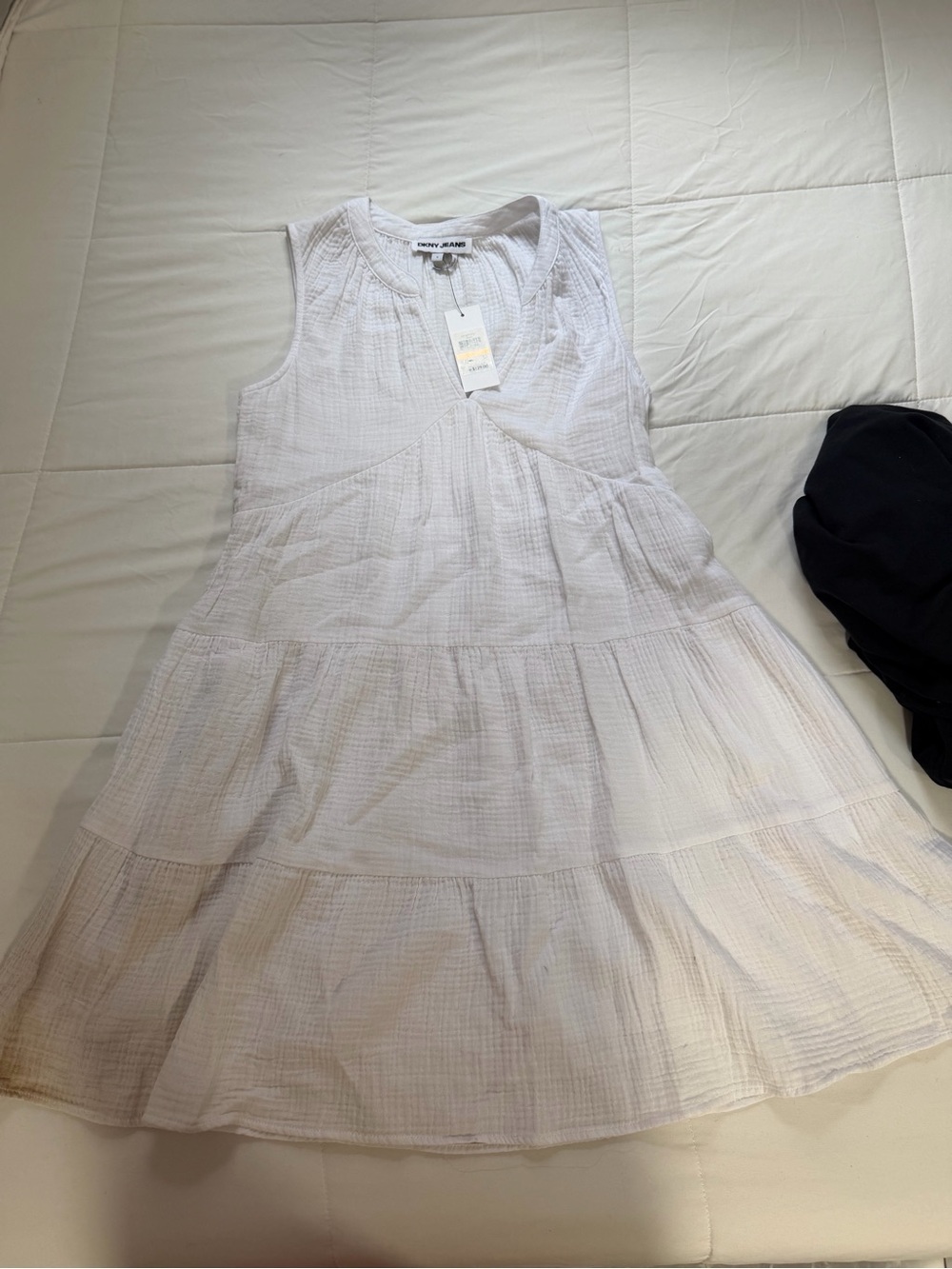 NWT DKNY Jeans White Cotton Double Gauze Sleeveless Tiered Mini Dress AS-IS